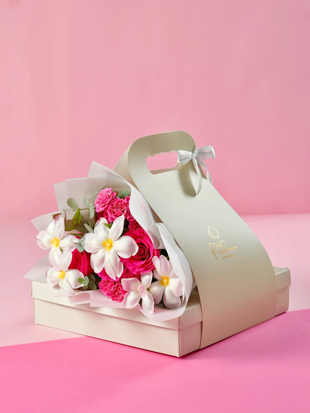 Frosty Tulip Joy Bouquet (Packaging comes only if letter chocolate inside)